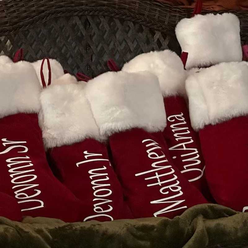 Personzed Name Red Plush Christmas Stocking Merry Xmas Eve Holiday Party Home Decoration Supplies Kid Girl Boy Gifts Toy Bag C251030