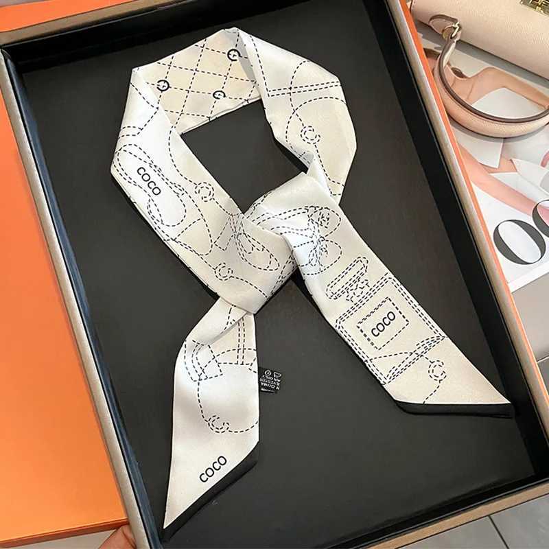 luxury 585cm Slender Model Temperament Small Scarf Long Silk Scarf Hair Band Womens AllMatch DoubleSided StreamerW251029