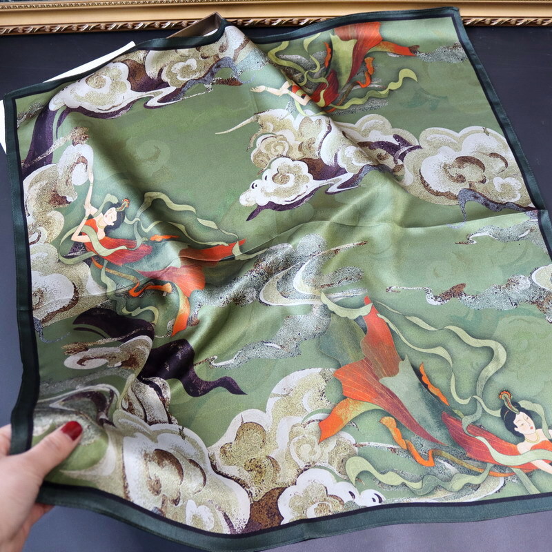 Flying Cloud Fairy Chinese Style Plain Satin Hangzhou Silk 70 Square Scarf for Women ddmynov