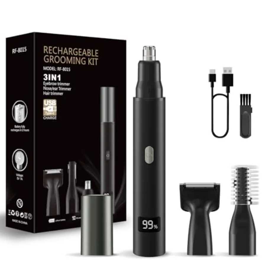 RUIM 3in1 Nose Hair Trimmer for Men and Women Painless Eyebrow Ear Face Groomer USBC Fast Charge Waterproof with LED Display Sh M251030