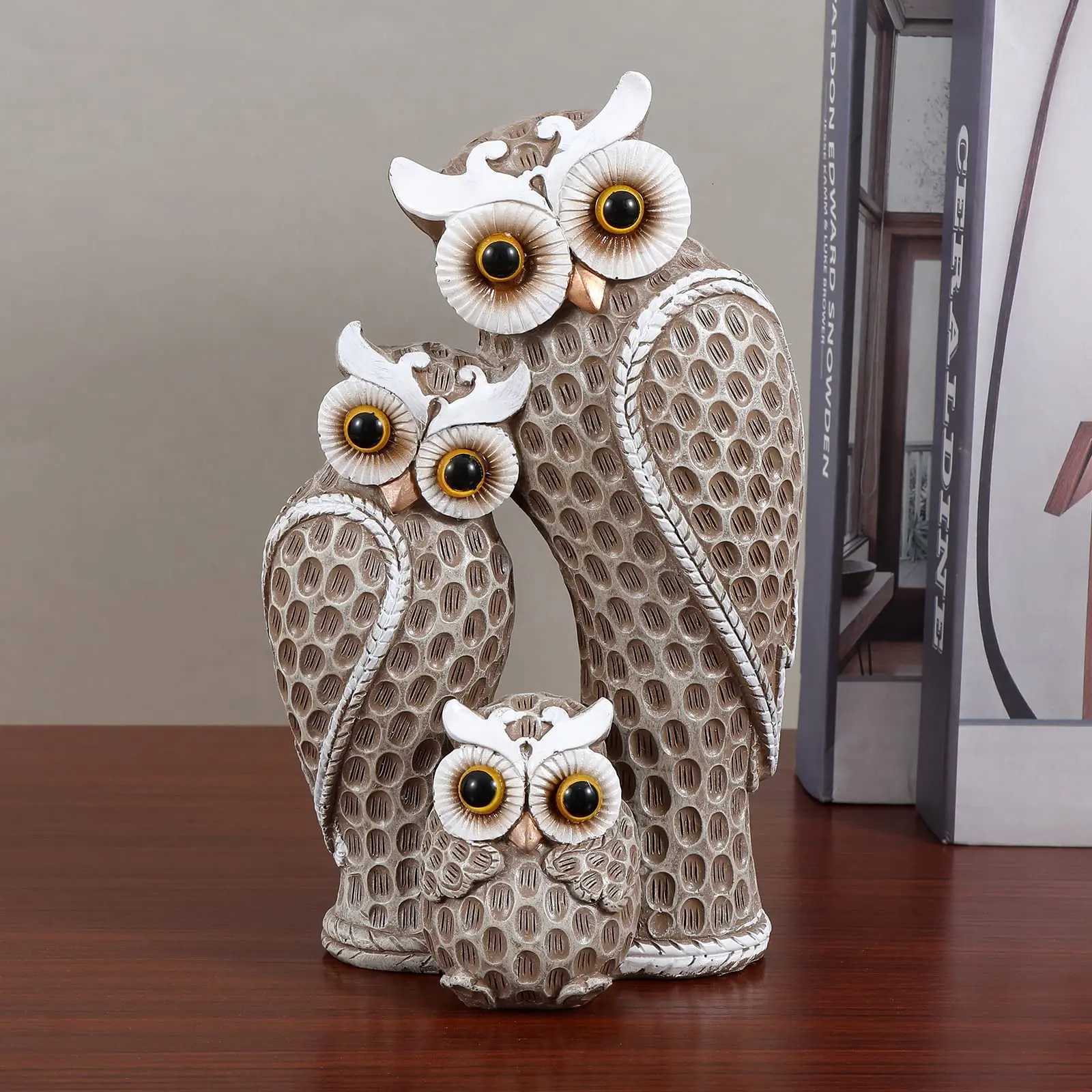 Cute Three Owl Statues Family Home Decor Owl Statues on Shelves Owl Decor for Owl Lovers C251030