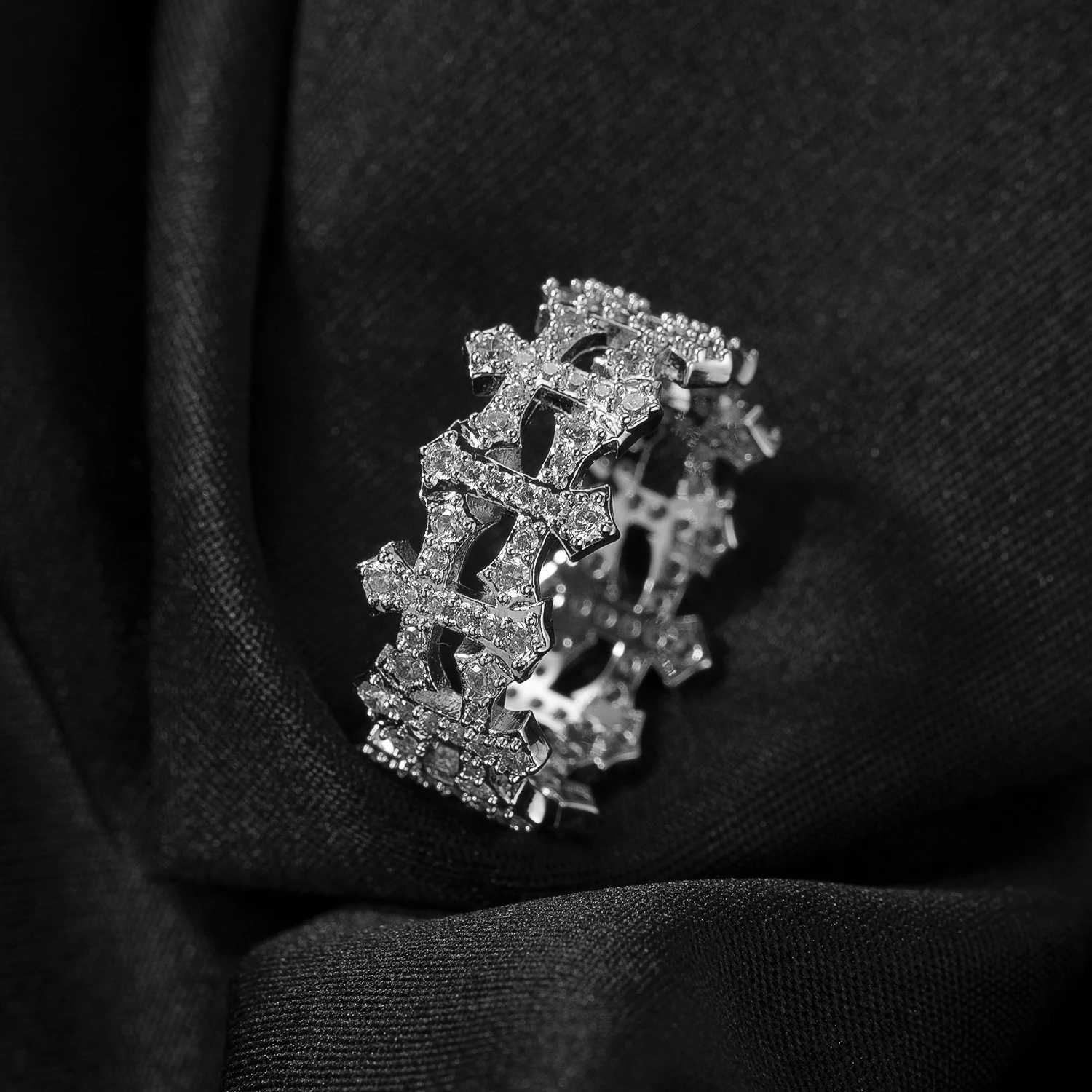 THE BLING KING Upsidown Cross Ring Iced Out Cubic Zirconia Small Cross Finger Ring Hiphop Jewelry For Men WomenW251030