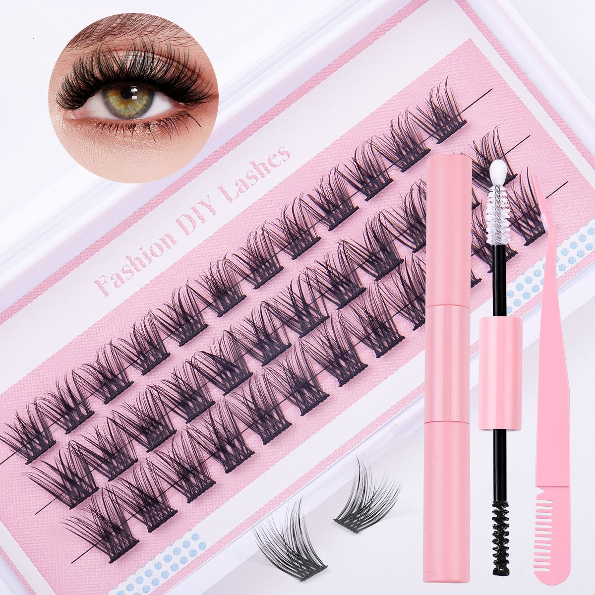 DIY Individual Eyelashes Fluffy Natural Look 36Pcs DIY Cluster Lashes Kit with Lash Bond & Seal Handmade Reusable D Curled Cluster Segmented Eyelashes
