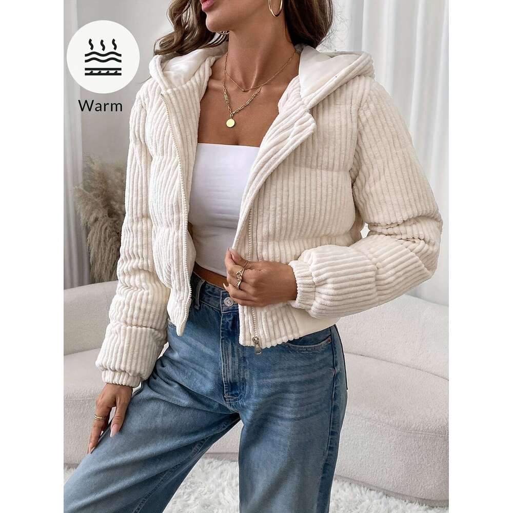 Elegant Jacket Elegant Women S Short Zip Up Hooded Jacket Full Zip Closure H Line Silhouette Flared Hem Hine Washable Versatile Casual To Semi Formal