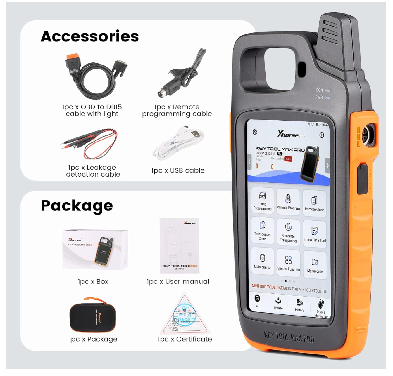 Xhorse VVDI Key Tool MaxPro With MINI OBD Tool Function & Key Tool Max Adds CAN FD, Voltage and Leakage Current Functions