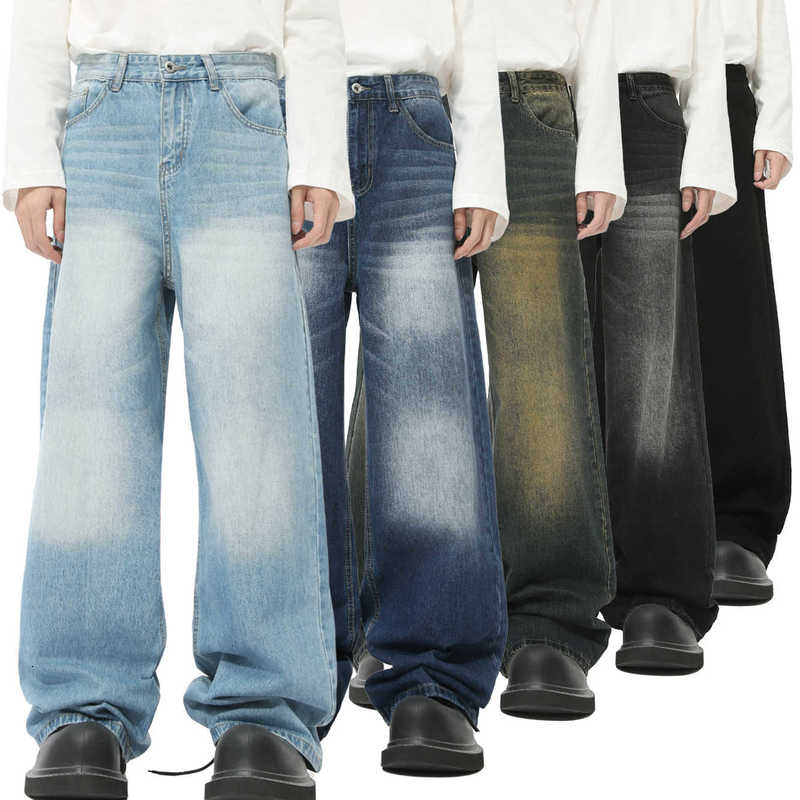 Men's Jeans Man Clothing|Autumn New Style Multi-Color Distressed White Wide-Leg Straight Jeans Trendy