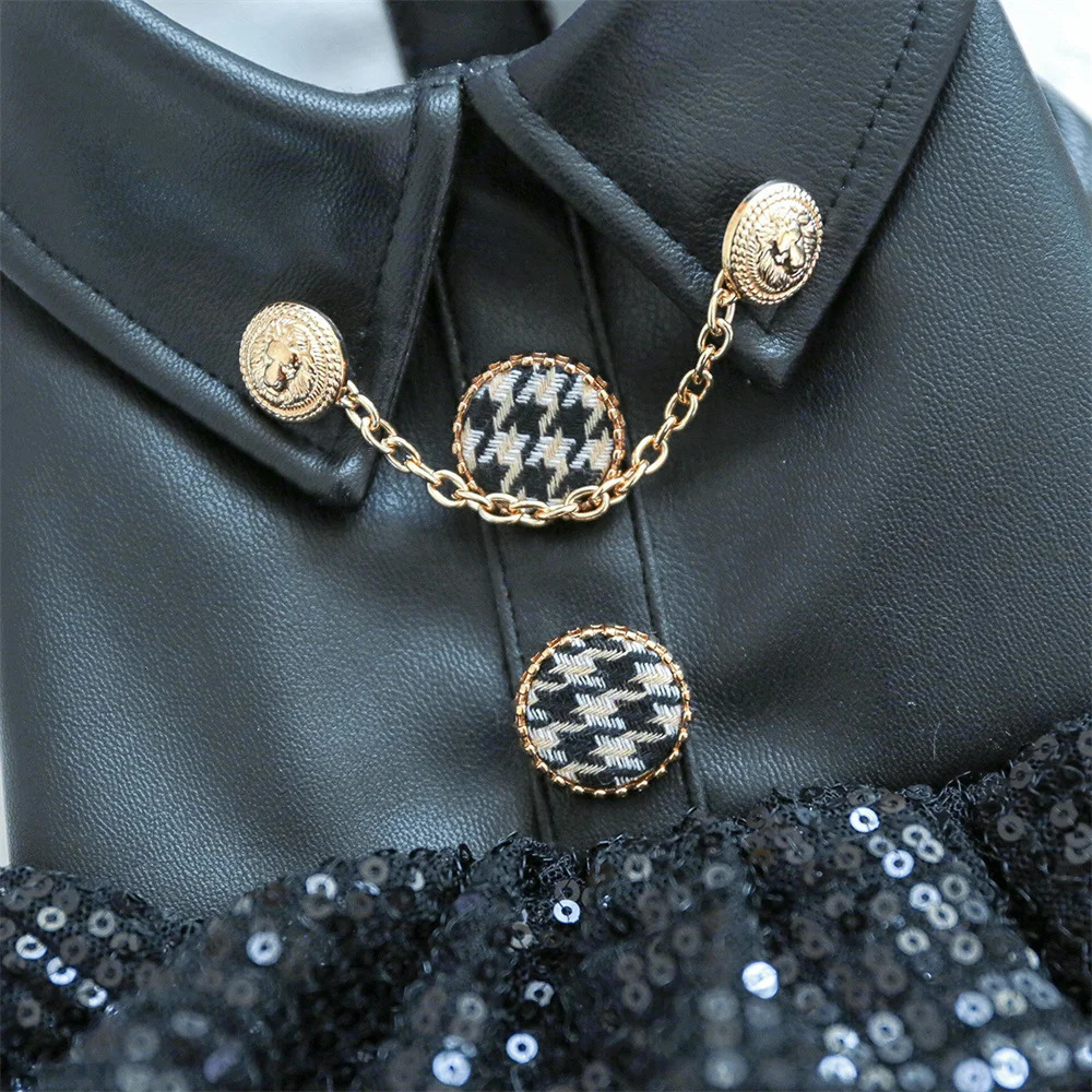 Fashion Cat Puppy Sequin Dress Soft Leather Top with Lace Skirt for Female Small Dogs And Cats Autumn Winter Pets Clothes 251029