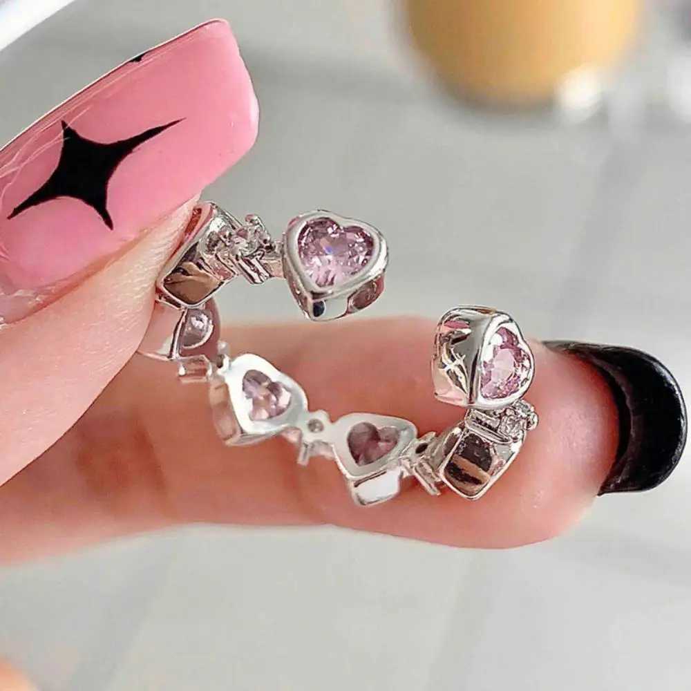 Pastel Pink Diamond Heart Ring for Women Dainty Unique Design Luxury Elegant Adjustable Open RingW251030
