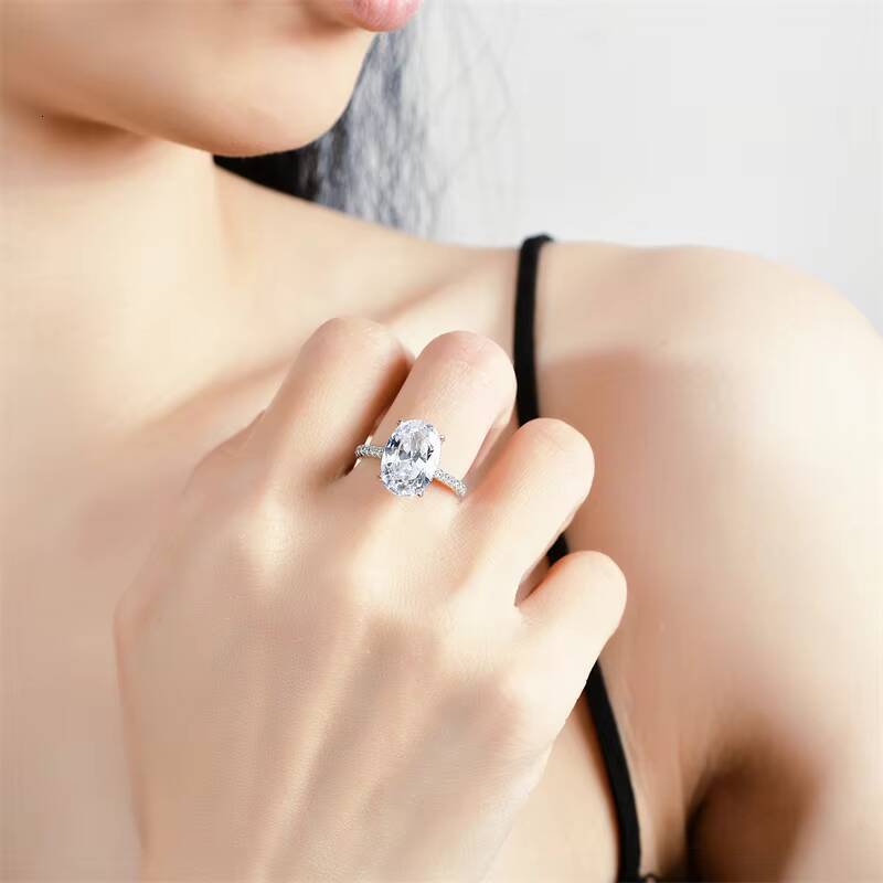 925 Silver Ladies Classic Pigeon Egg Engagement Wedding Ring 5x7mm 1ct 7x9mm 2ct 8x10mm 3ct Oval Cut Moissanite for Wedding