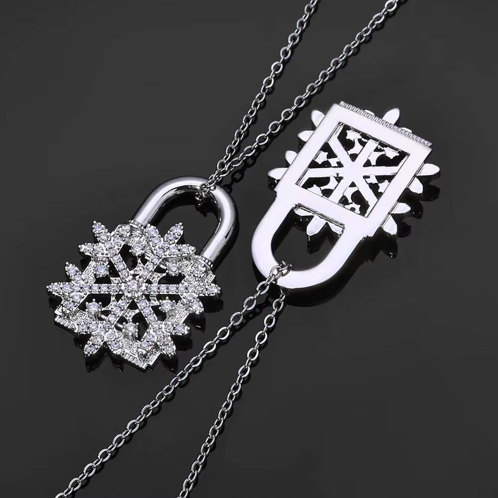 NUOYA Iced Out Diamond Snowflake Pendant Necklace with Fine Chain for Women Keybox Padlock Design Charm Pendant Fashion Jewelry Designer's style