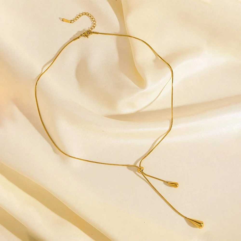 DOTIFI Stainless Steel Pull Adjustable Water Drop Shape Tassel Charm Necklace Fashion Personality HighGrade Jewelry GiftsXJ251030