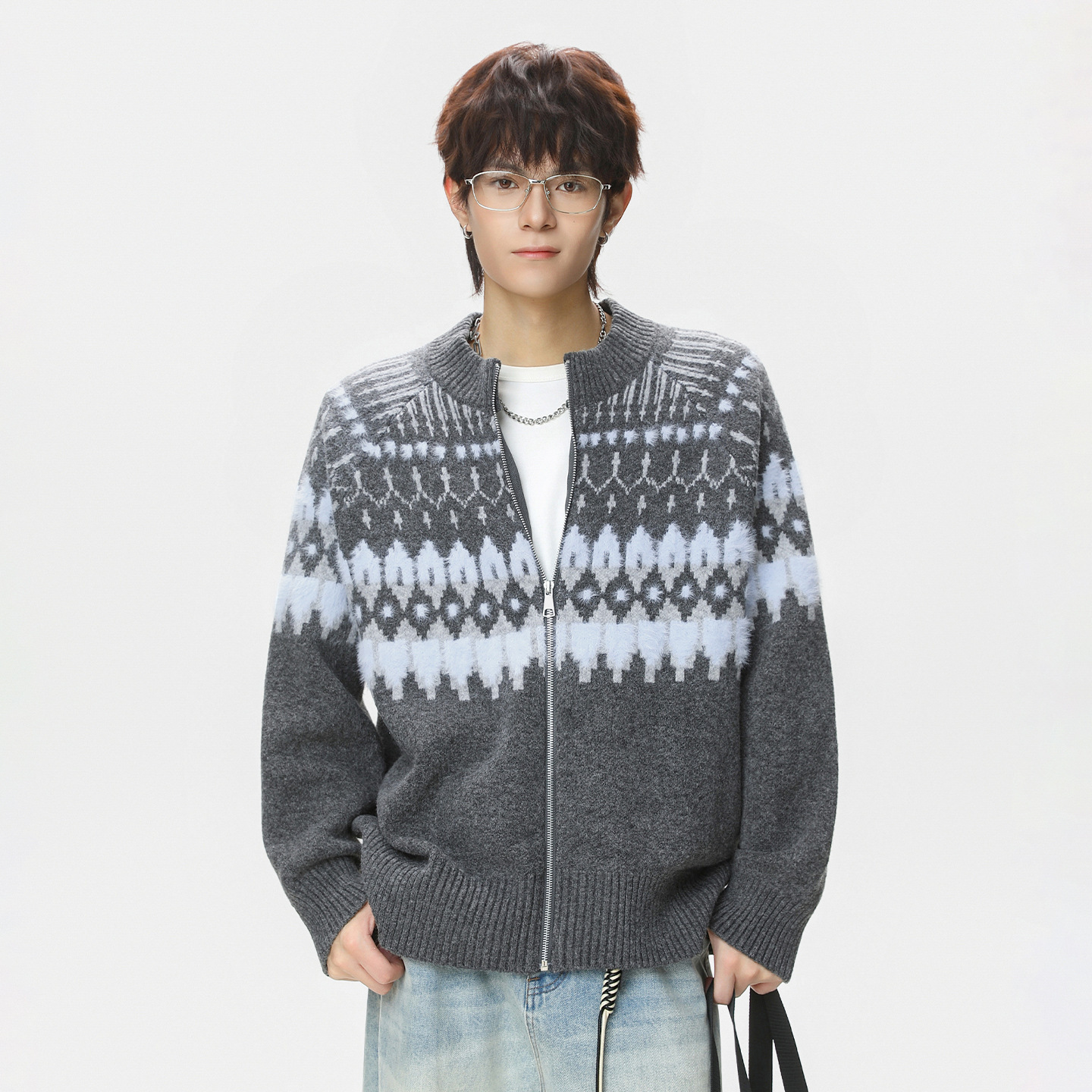 Textured Designer Sweater Fair Isle Cardigan Sweater For Men And Women Autumn And Winter Faux Mink Ethnic Style Soft Knitted Couple's Coat