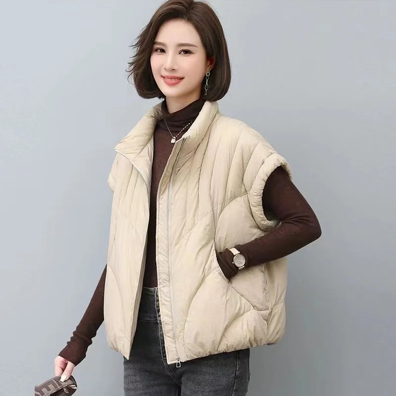 Down Cotton Vest Womens Autumn Winter Loose Fashion Allmatch Warm Sleeveless Waistcoat Jacket Female Tops 251029