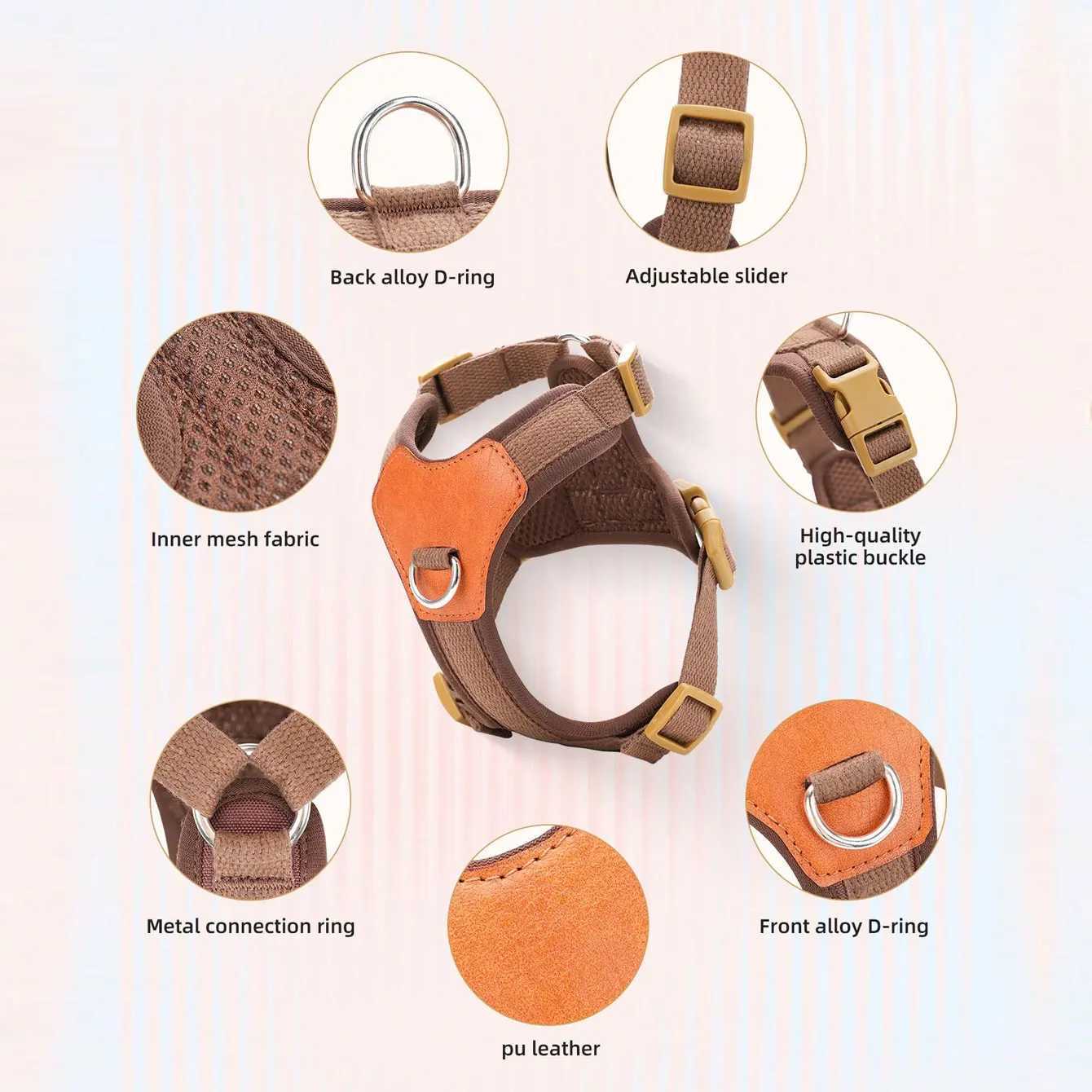 HP374Retro Pet Harness for dogsAdjustable webbing and Highquality PU LeatherBreathable mesh lining J251129