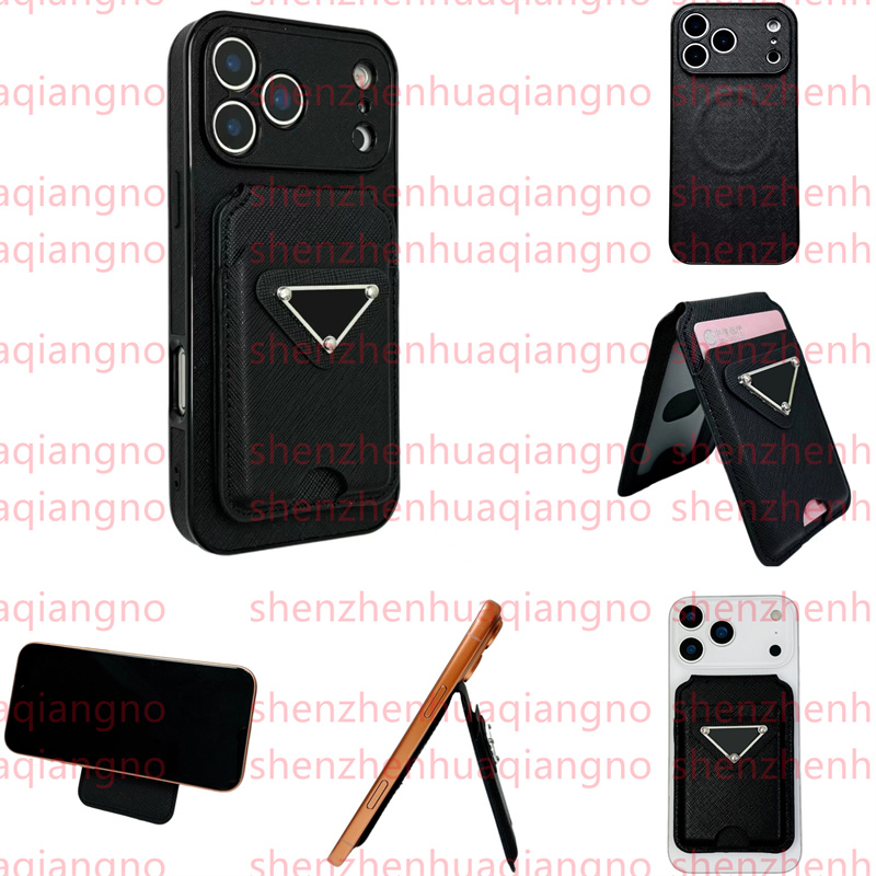 Designer Magsafe Phone Case Magnetic Card Holder For iPhone 17 Pro Max 16 Pro 15 14 13 12 Air 16 Plus 15 Plus Case Leather Magnetic Wireless Charge Wallet Kickstand Case