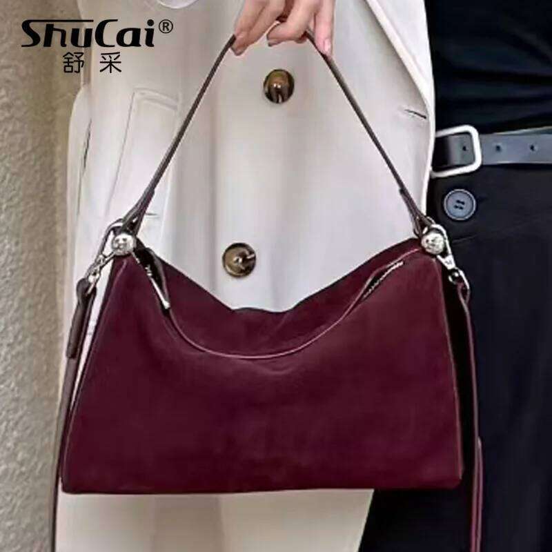 Genuine Grade Suede Leather Women's Fashion Handbag Designer Brand Female Shoulder Crossbody Bags Ladies Soft Cowhide New