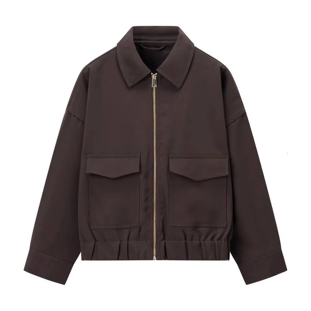 winter jacket women Brown Zip Bomber Jackets for Fashion Autumn Woman 2025 Trend Long Sleeve Coat Elegant Casual Top Outerwears