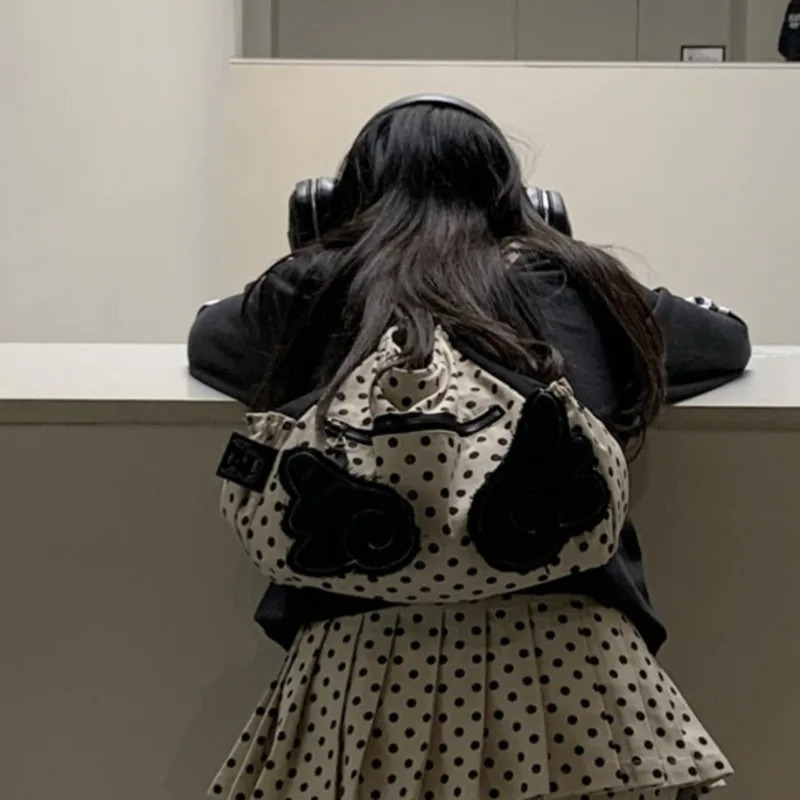Wings Y2k Shoulder Bag Polka Dot Korean Crossbody Bag Women High Capacity Tote Bag Fashion Backpack 251029