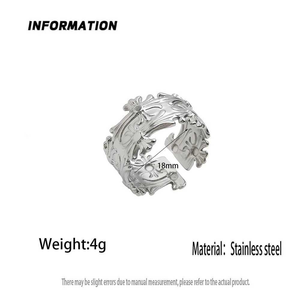 Fashionable new cross goldplated stainless steel ring waterproof and nonfading heavy metal open adjustable ringW251030