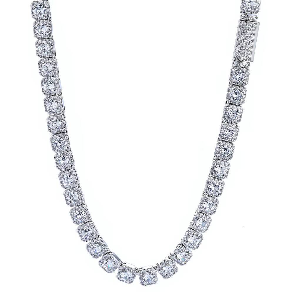 NUOYA Luxury Tennis Chain for Women 7mm Cluster Design Necklace Gold Silver Plated Iced Out moissanite Shiny Hip Hop Jewelry Designer's style