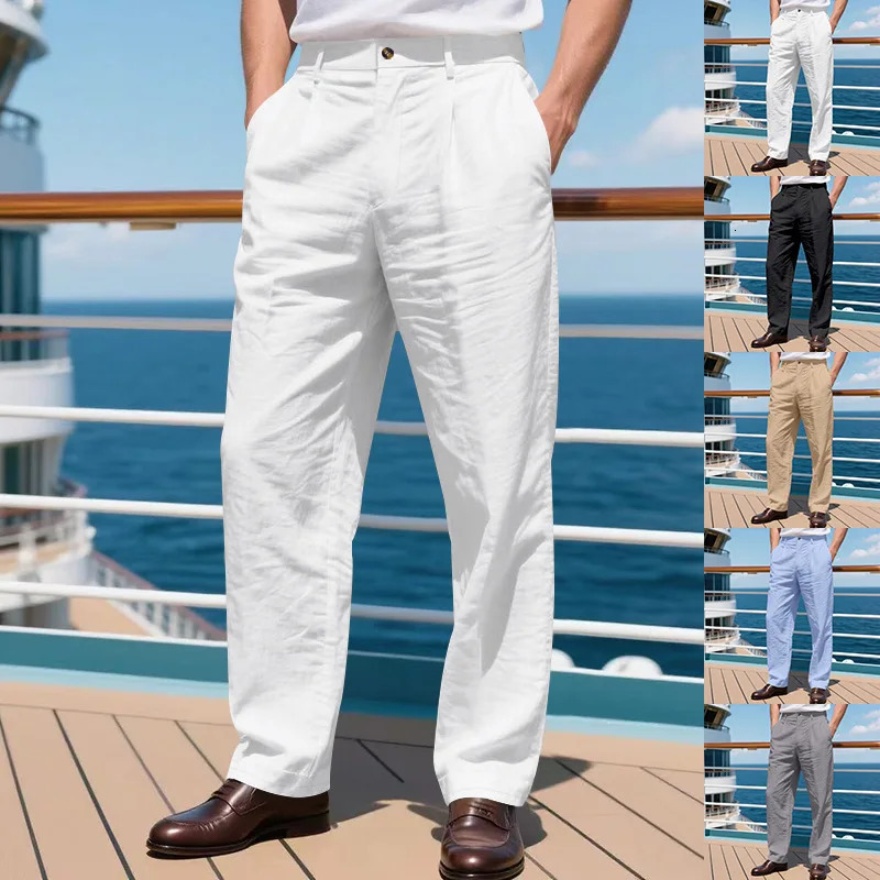 2025 HighQuality Linen Trousers Men Autumn Mens Gurgle Casual loose Business Suit Trousers fashion Men Clothing 251028