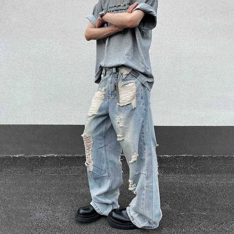 Autumn Korean Version High Street Ripped Jeans MenS Loose Straight Leg Beggar Pants Micro Flared Pants Casual Pants J251030