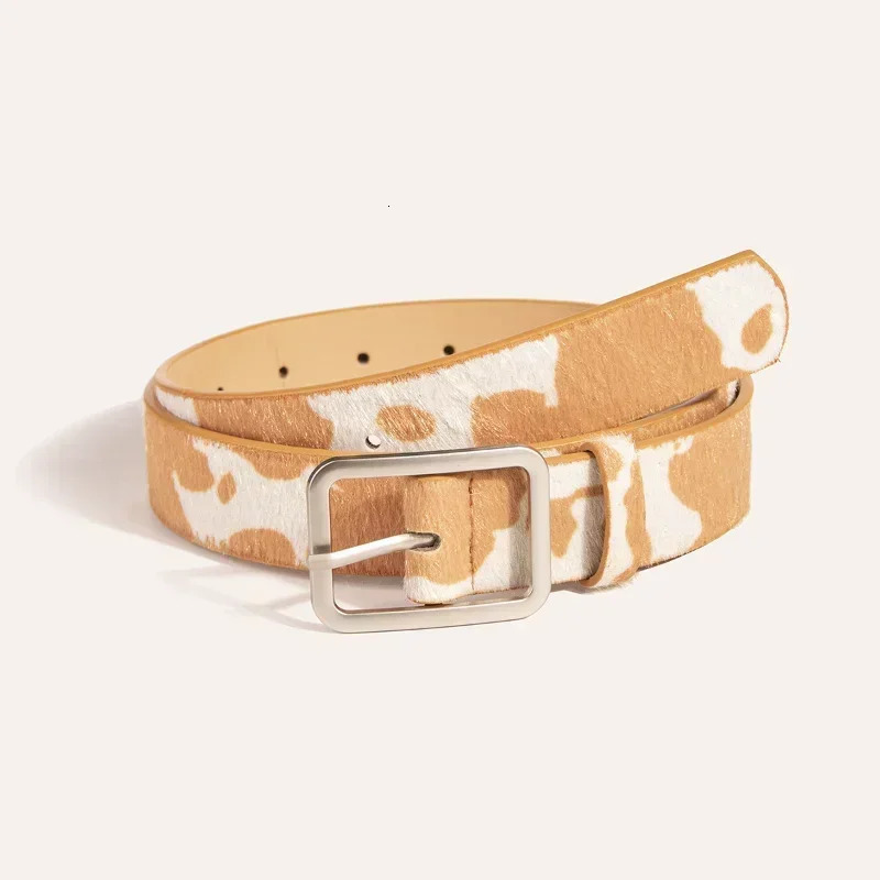 Colorful Cow Print Belts Fashionable Simulated Animal Fur Belts Zinc Alloy Buckles Woman Apparel Accessories 251030