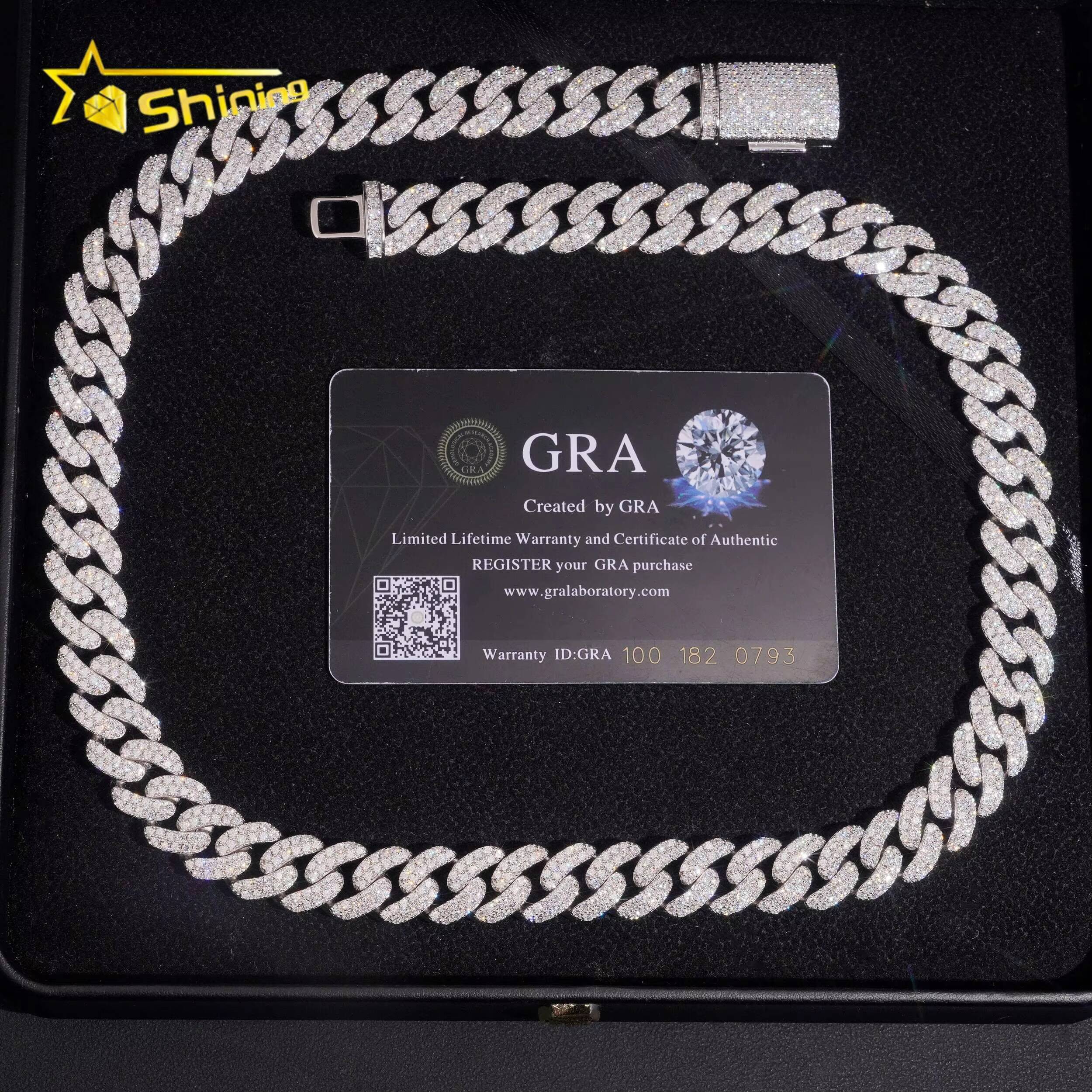 Hip Hop Jewelry 925 Silver 2Rows 10mm 13mm VVS Moissanite Cuban Link Chain Custom Iced Out Cuban Link for Men Designer's style