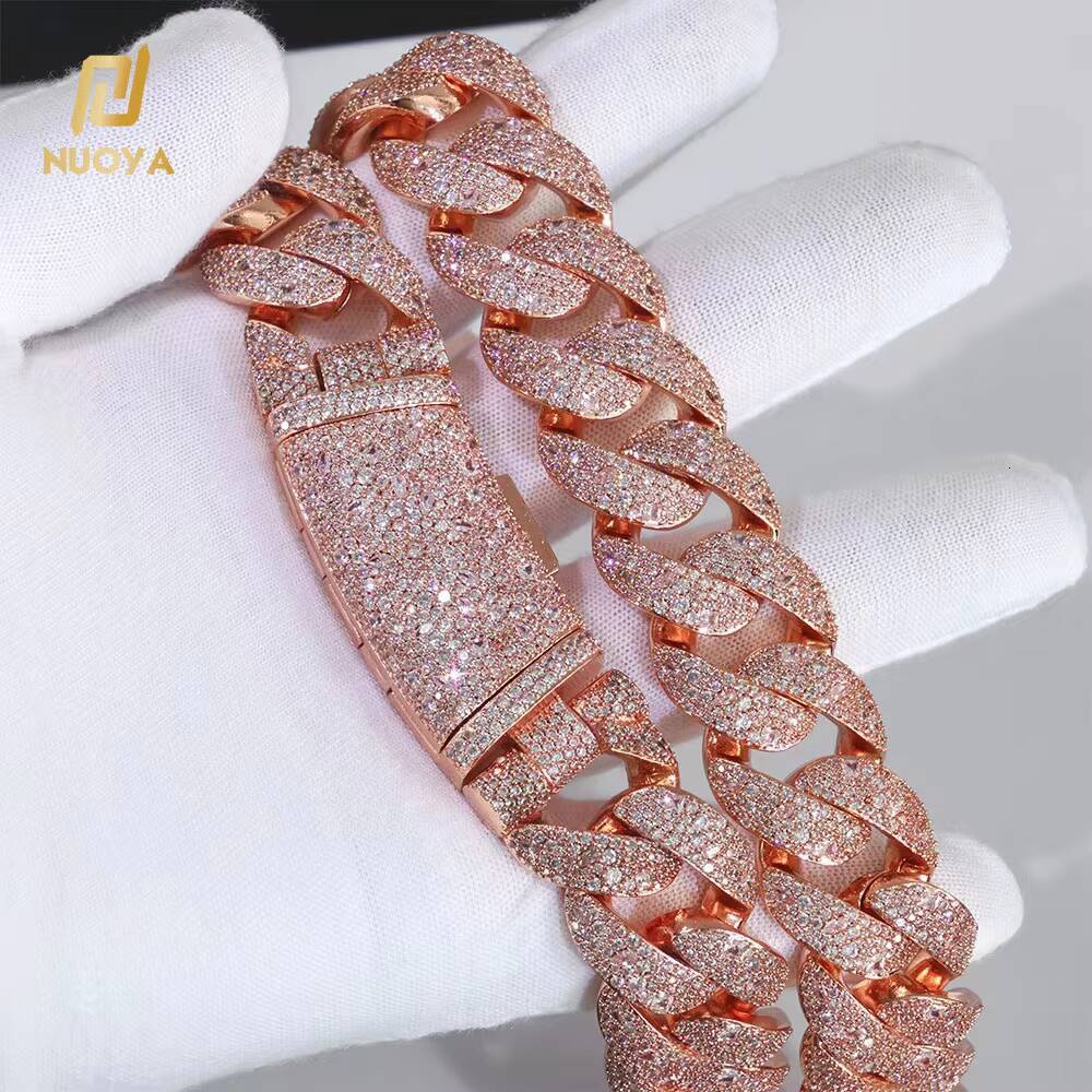 Moissanite VVS necklace Luxury 22MM Curved Flip Clasp Cuban Link Chain Rose Gold Plated Iced Out Necklace Hip Hop Jewelry