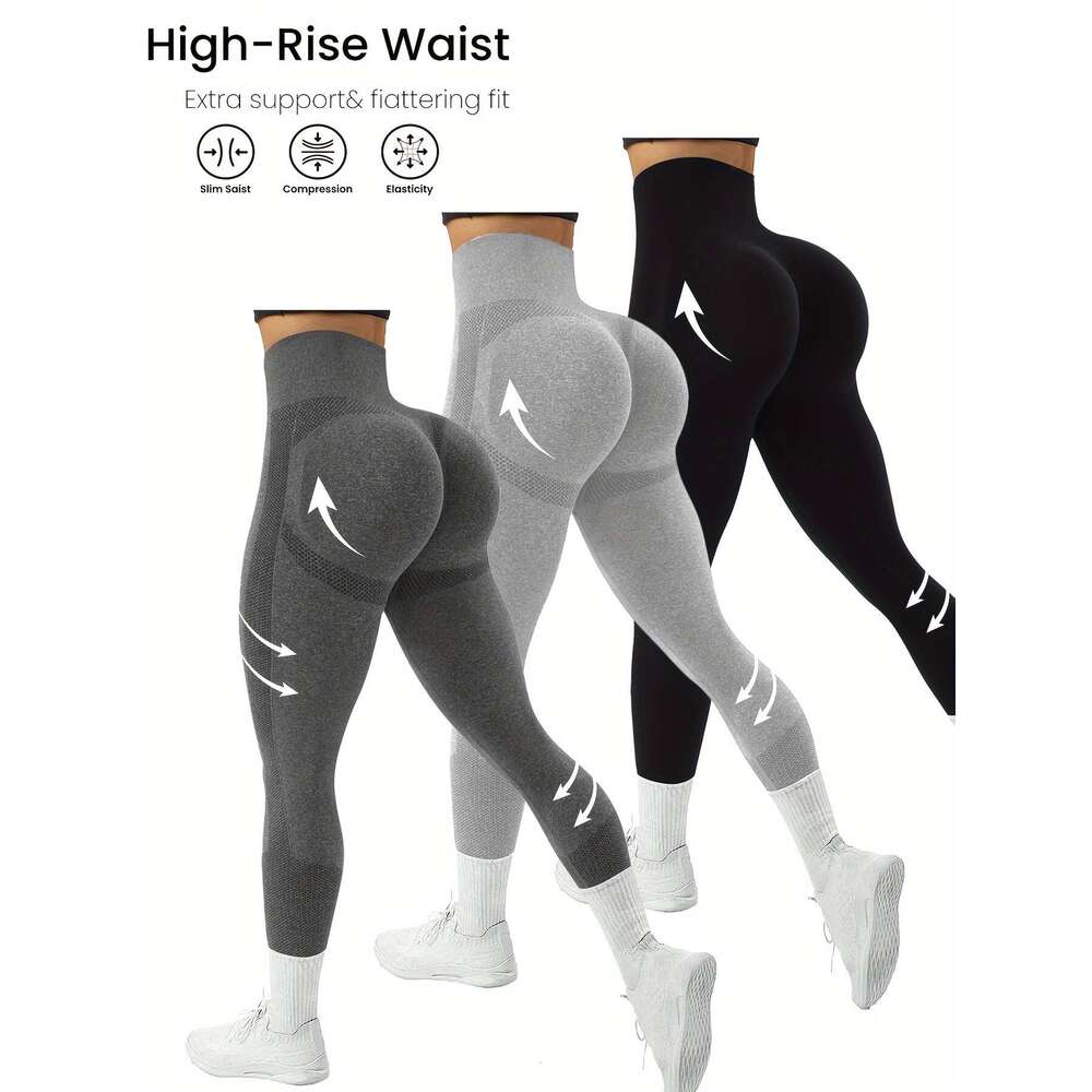 3-Pack High-Waist Compression Sports Leggings Women with Side Stripe Detail, Polyamide & Elastane, Solid Color, High Stretch, Skinny Fit, Cropped Leng