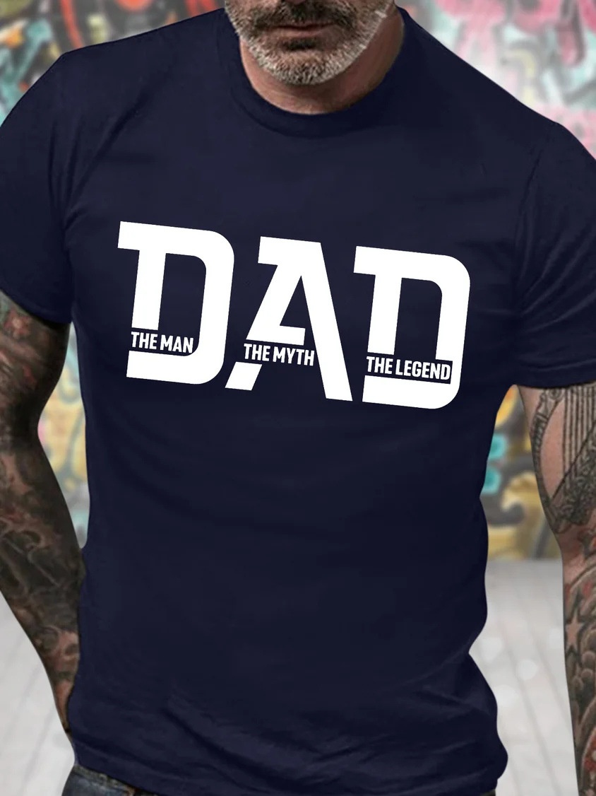 Oversized Graphic Print Father's Day Gift Cotton Crew Neck Letter Print Casual T-Shirt - TT7384