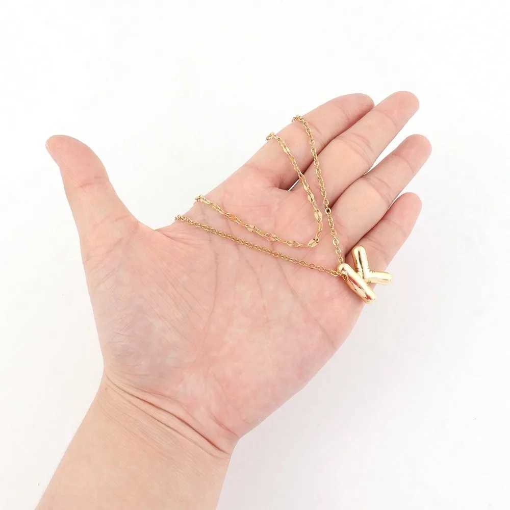 Dainty Bubble Letter Necklace Initial Gold Plated Stainless Steel Lip Chain Layered Ballon Necklaces For Women Jewelry GiftXJ251030