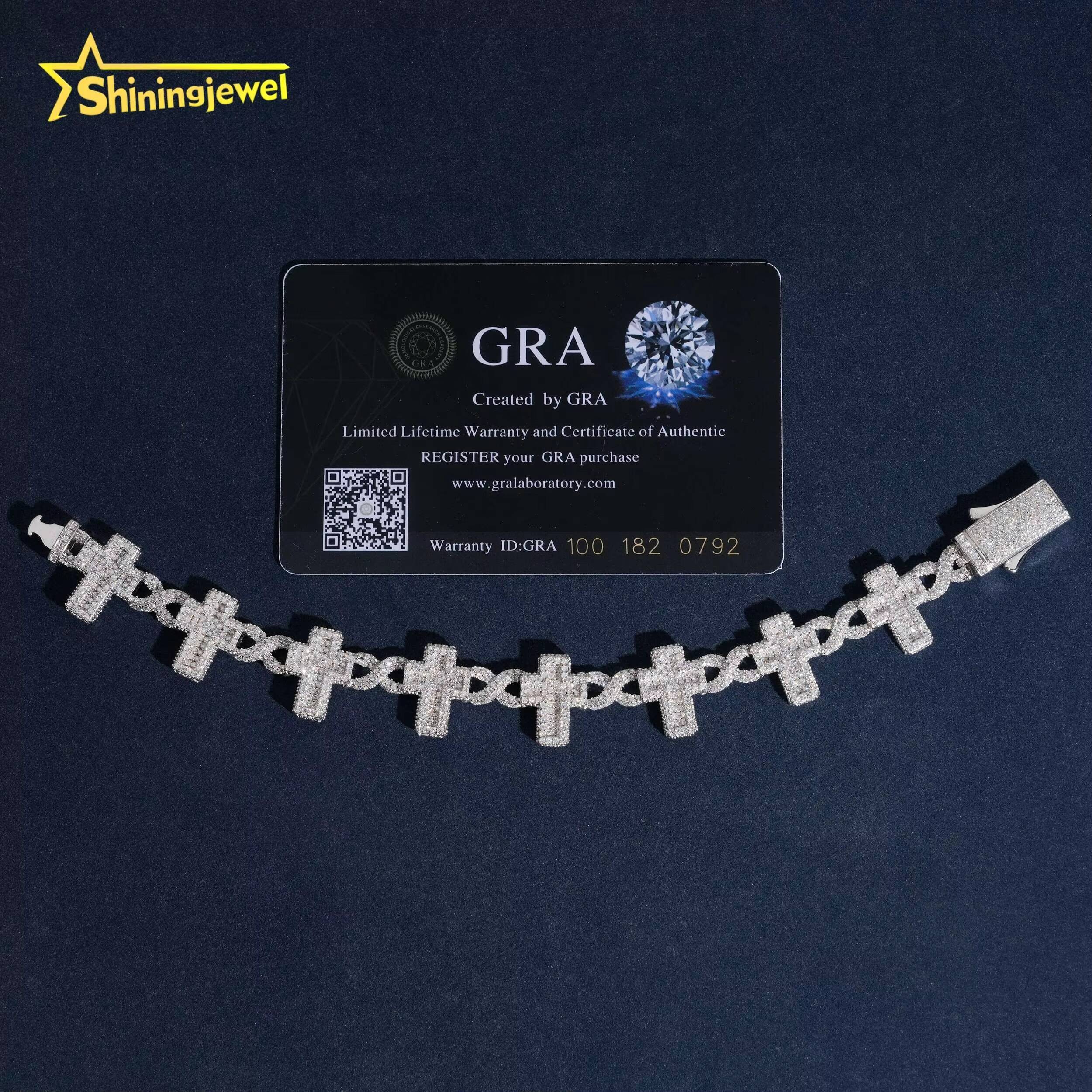 16mm Cross Bracelet Iced Out VVS Moissanite 925 Silver Fine Hip Hop Moissanite Jewelry Miami Cuban Link Chain Diamond Bracelet Designer's style