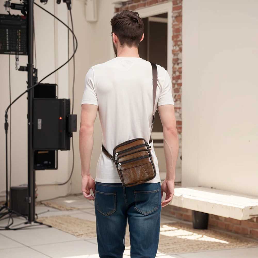 2024 New Casual Vintage Brown Black Coffee Cowhide Genuine Leather Shoder Mini Wen Men Messenger Bag for Phe Purse M6033 Y251011