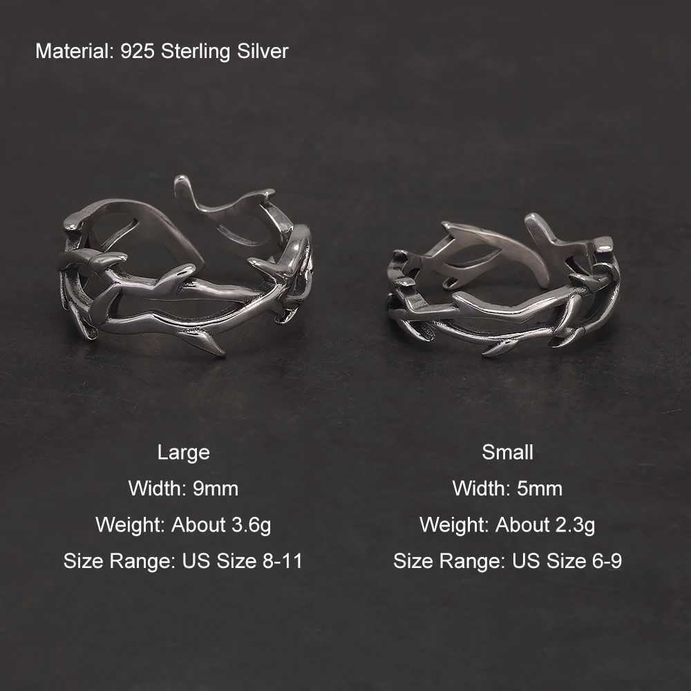 925 Sterling Silver Gothic Thorn Couple Rings for Women Men Punk Retro Cool Spiky Finger Ring Adjustable Hiphop Y2k JewelryW251030