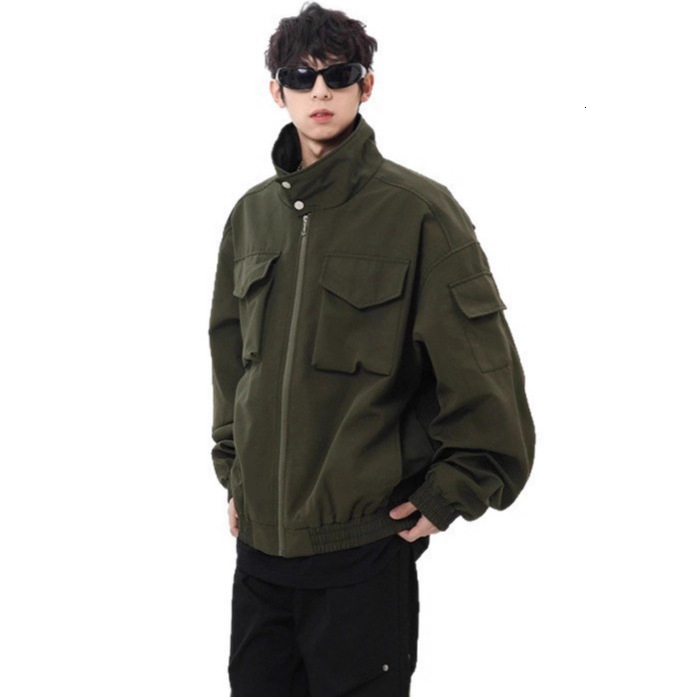 Light Cavalry Multi-pocket Workwear Jacket For Men 2025 Spring And Autumn Designer Coat American Style Cool Trendy Loose Stand Collar Jacket