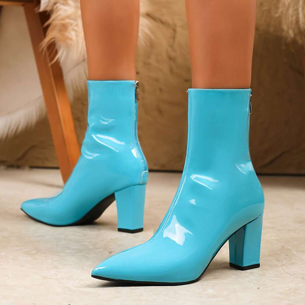 Women's Chunky Block Heel Boots Pointed Toe, Slip-Resistant TPU Sole, Winter Party & Formal Shoes Pink/Blue/Black Easy-Clean Synthetic Cover - Al