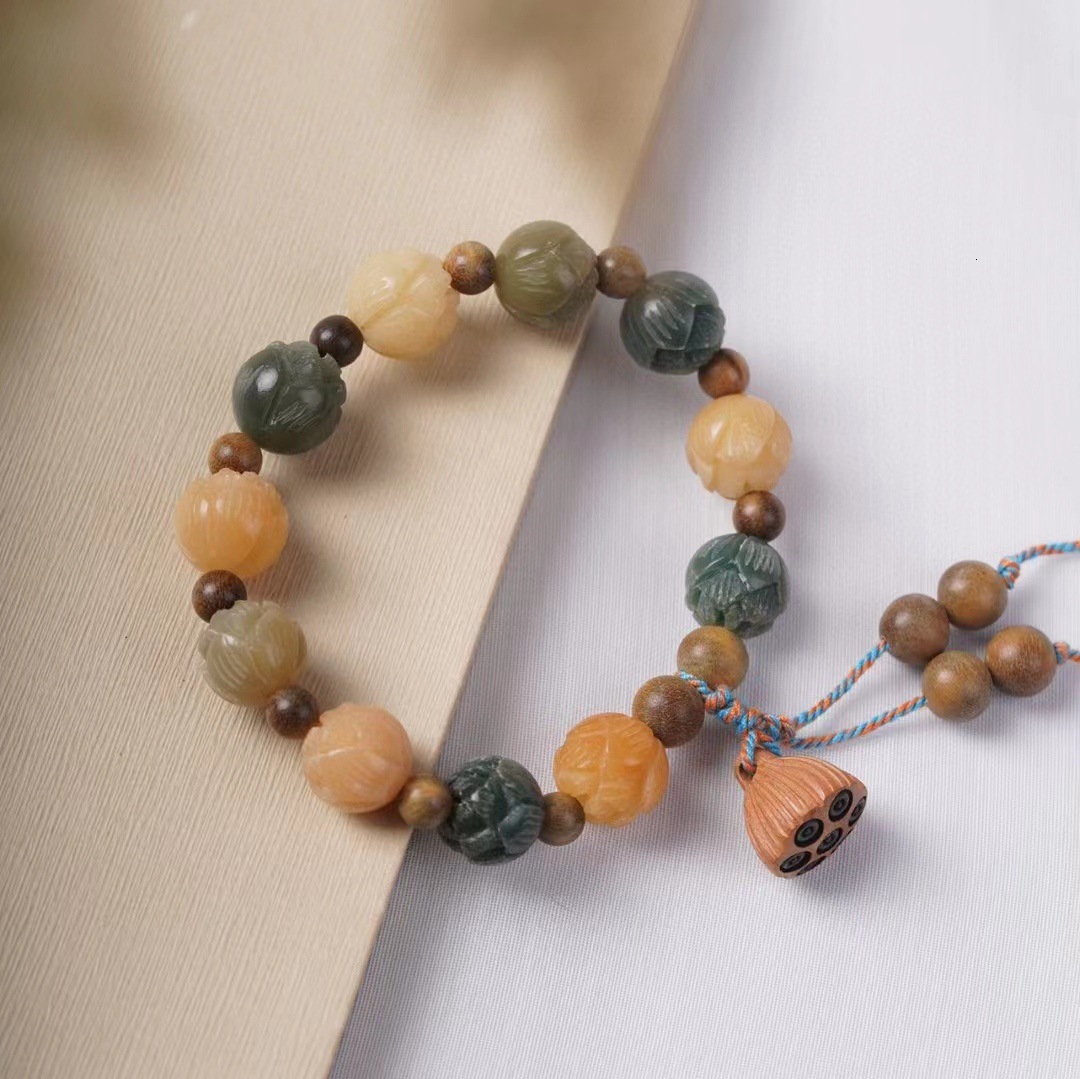 Rich Flower Lingyin Same Multi-Treasure Bodhi Colorful Lotus Carving Bracelet Forest Style ddmynov