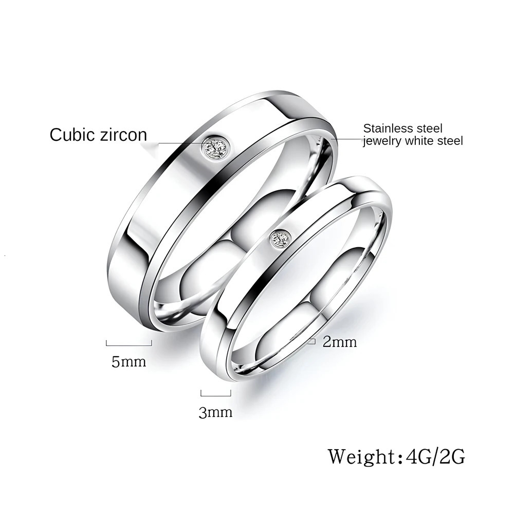 Fashion Cubic Zirconia Wedding Band Rings For Women Gifts Trendy 316l Stainless Steel Men Jewelry 251023