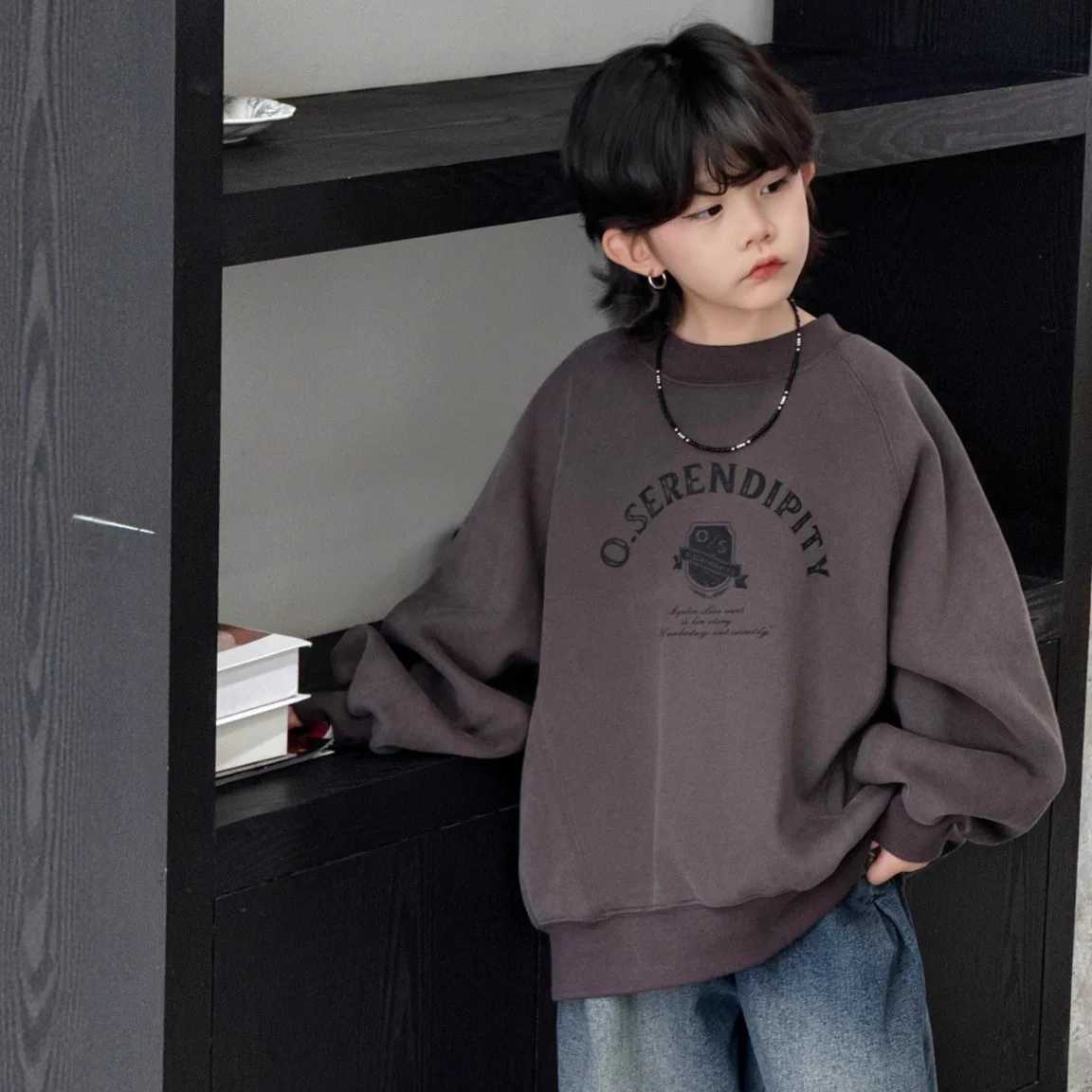 Winter New Letter Cartoon Printed Warm Top 2025 Children Clothing Boys Thickened Hoodie Loose Comfortable Versatile PulloversT251030