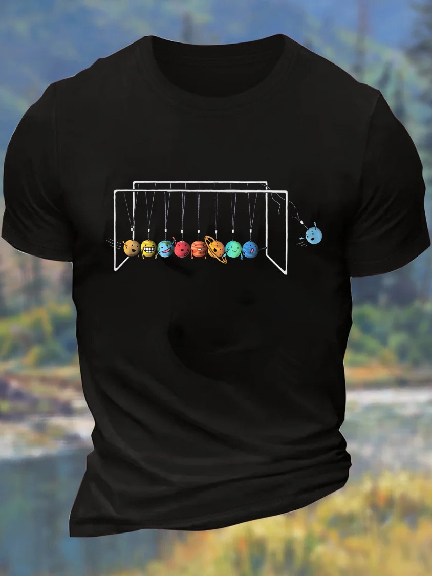 European & American Oversized Men's Planet Impact Animation Print Cotton Crew Neck Relaxed Fit T-Shirt - TT7531