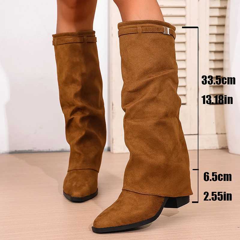 Fashion Slip On High Heeled Knee High Boots Women Autumn Winter High Tube Rider Boots Woman Pointed Toe Thick Heel Long Botas Z251029