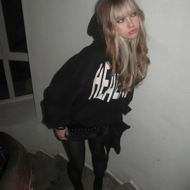 Grunge Punk Hip Hop Gothic Womens Sweater Autumn Winter Print Basic Pocket Loose Hoodie Y2K Harajuku Emo Girl Streetwear 251030