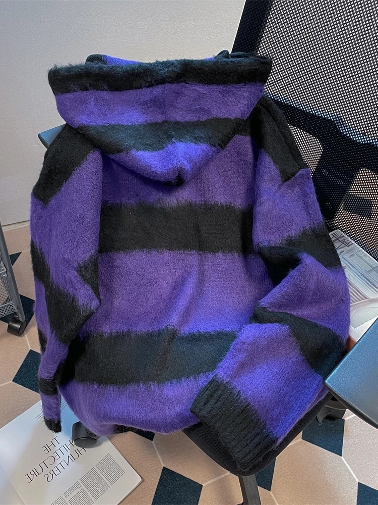 Lazy style cute star stripe hooded sweater womens autumn and winter anime mine knitted cardigan coat 251029