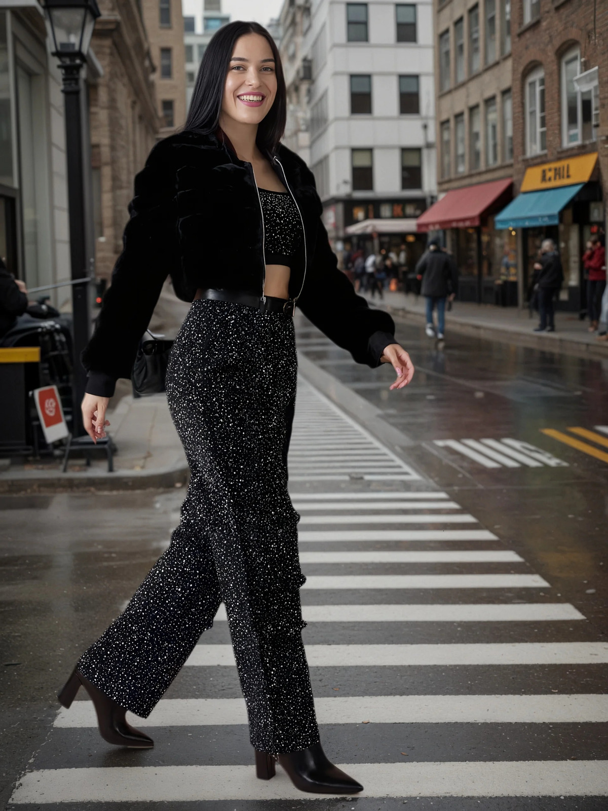 2025 Womens Fashion Street Style Diamond Inlaid Work Jeans Shiny Fashion Jeans Functional Pockets Womens Jeans 251029