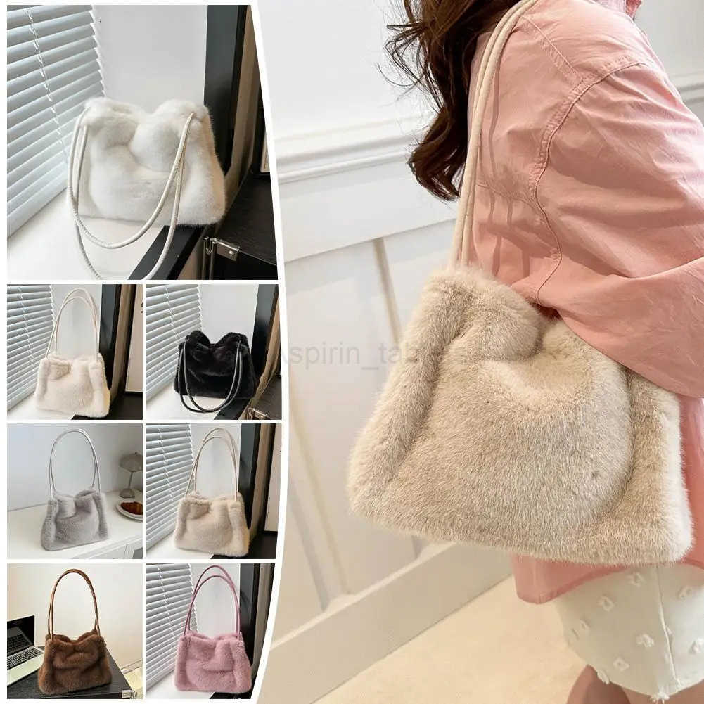 7colors Faux Fur Tote Bag Womens Bucket Plush Luxury Design Ladies Handbags Soft Winter Crossbody Shoulder Bags M251030