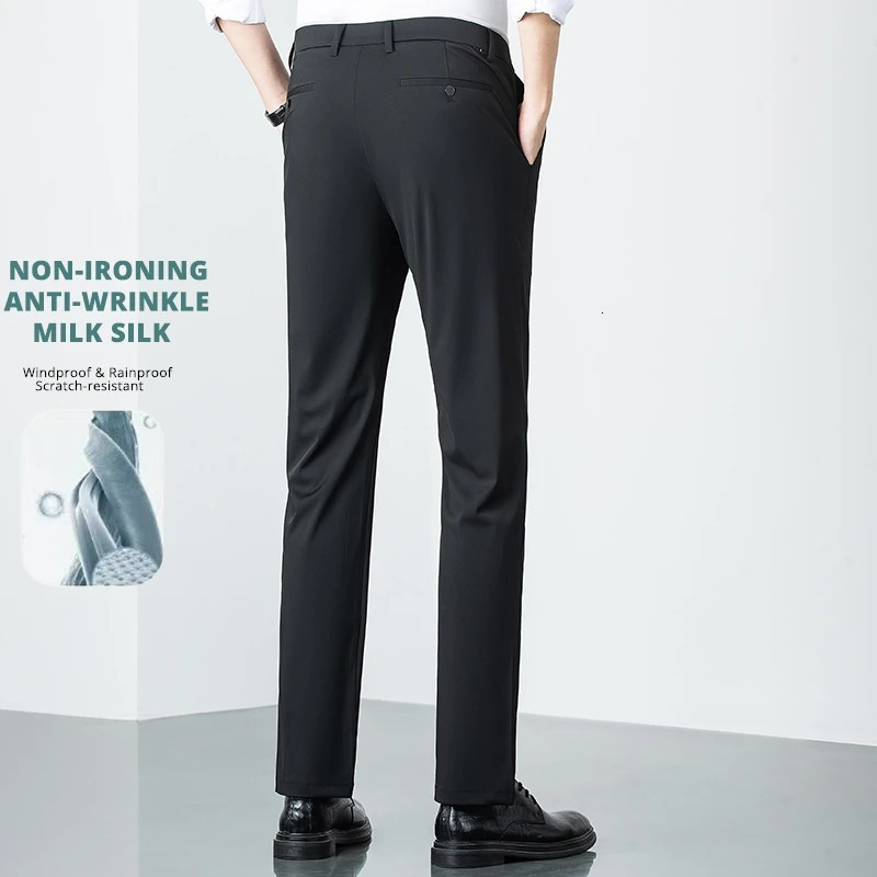 Premium Milk Ice Silk Nonironing Fashion Dress Pants Men Breathable Office Business Casual Commute Long Suit Trousers 251028