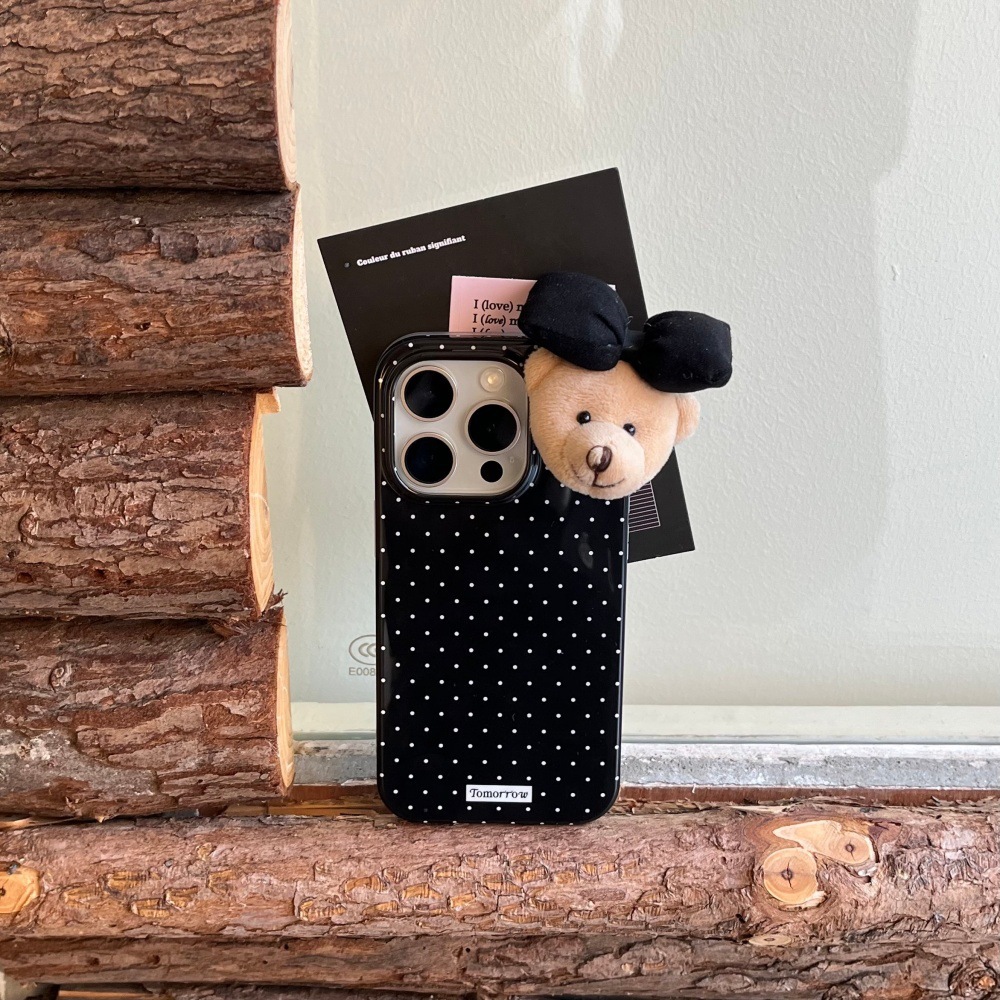 Casual Polka Dot Cartoon Bear Phone Case Suitable for iPhone 17/16 Pro Max iPhone 15/14 Protective Case
