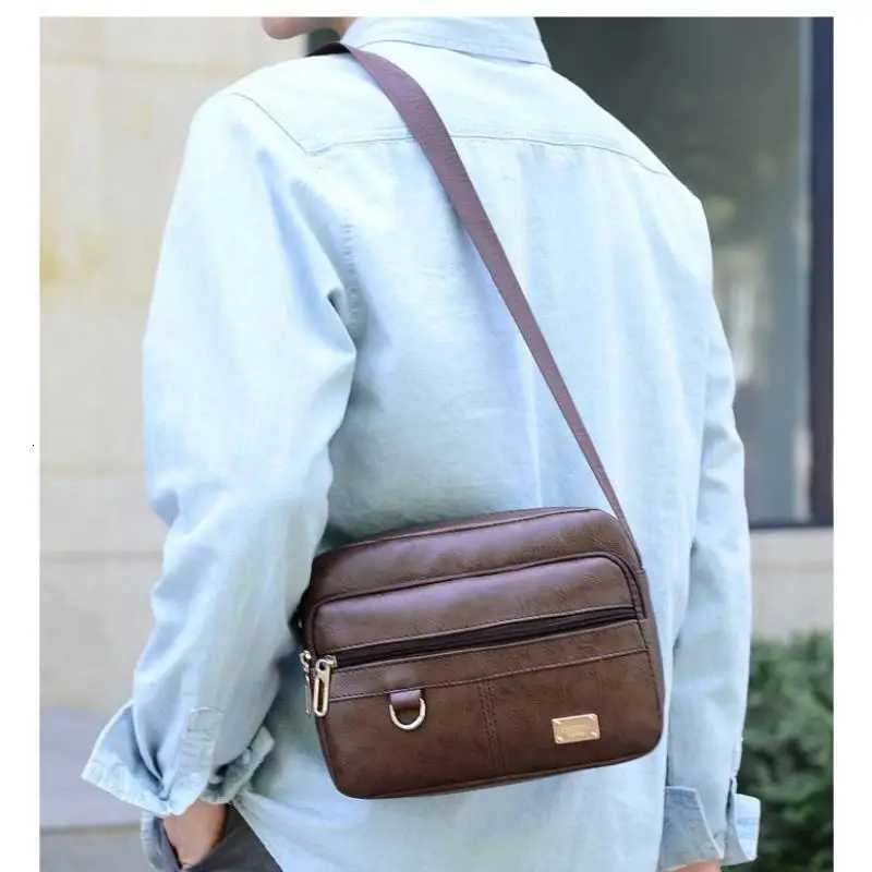 Leather Mens Sling Bag Messenger Shoder Crossbody Bags Large Capacity Handbags Mtifunctial Work Bag Y251011