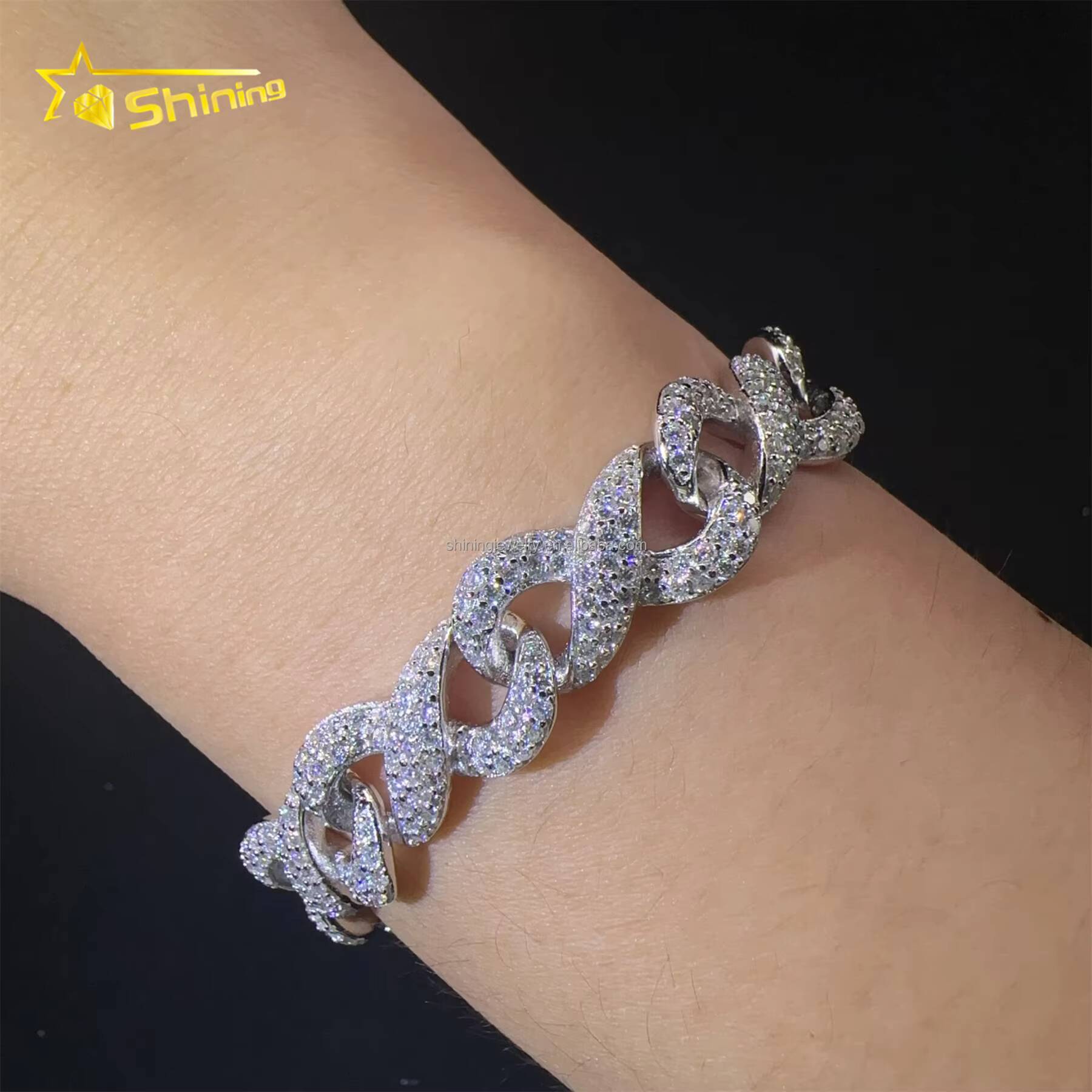 New Design Hip Hop Fashion Jewelry 10mm VVS1 Moissanite Iced Out GRA Certificate S925 Silver Infinity S925 Cuban Bracelet Man